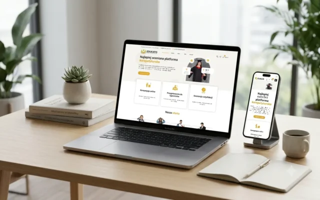 Mockup portalu edukacyjnego Edukato.pl na laptopie i telefonie