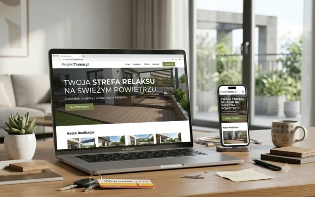Mockup strony ProjektTarasu.pl na laptopie i telefonie