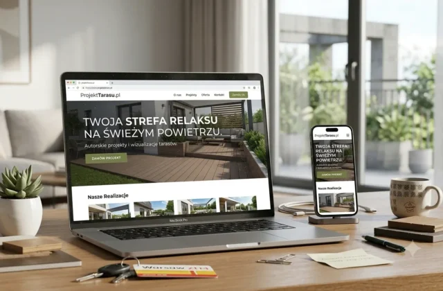 Mockup strony DesignTarasu.pl na laptopie i telefonie