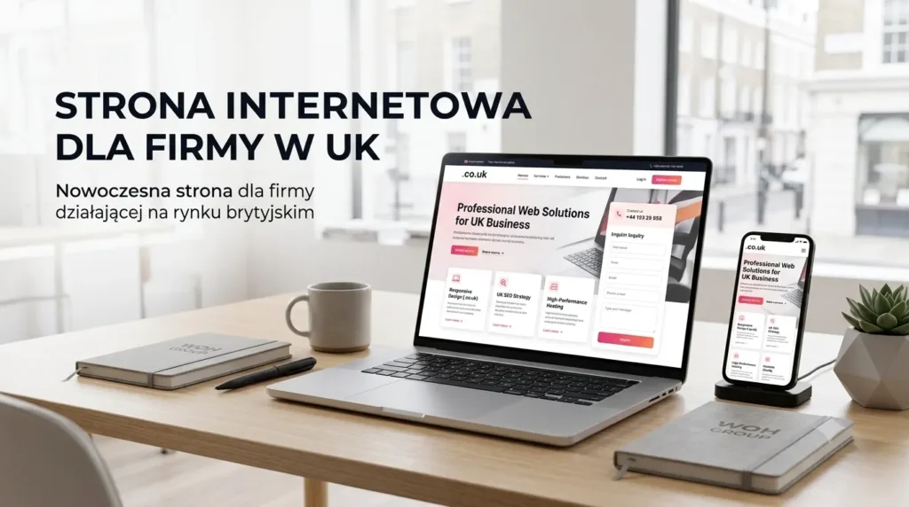 Laptop z projektem strony internetowej dla firmy w Wielkiej Brytanii